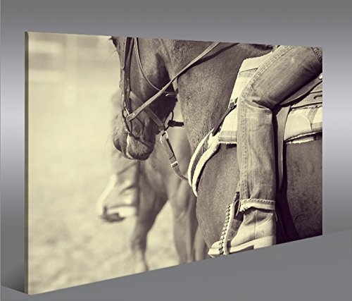 islandburner Bild Bilder auf Leinwand Cowboy V2 Reiten Pferde Sepia Vintage 1K XXL Poster Leinwandbild Wandbild Dekoartikel Wohnzimmer Marke