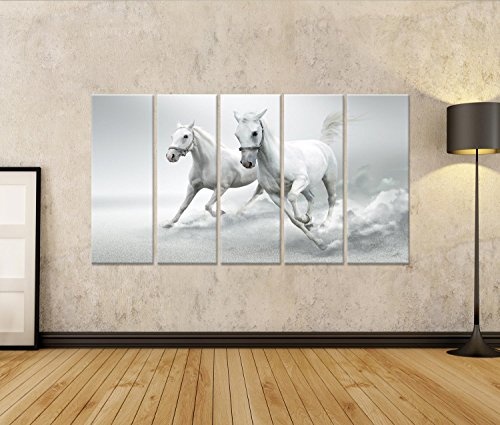 islandburner Bild Bilder auf Leinwand Zwei Weisse Pferde im Sand SW Poster, Leinwandbild, Wandbilder