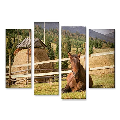 Bild Bilder auf Leinwand Vintage-Foto des Pferdes in den Bergen Bauernhof Wandbild, Poster, Leinwandbild PVO