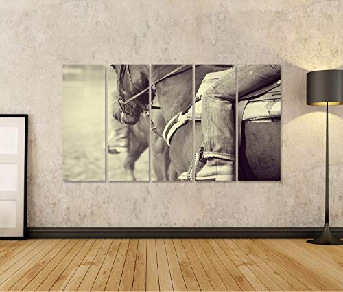 islandburner Bild Bilder auf Leinwand altes Westdetail eines Pferds und des Reiters während eines Rodeos Wandbild, Poster, Leinwandbild MLL