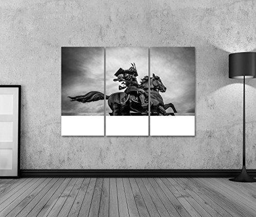 islandburner Bild auf Leinwand Schwarz und Weiß eines Samurai zu Pferd. Wandbild, Poster, Leinwandbild ICG-3P