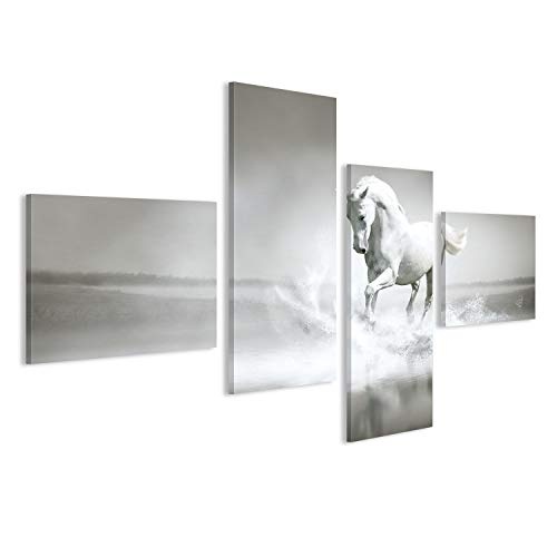 islandburner Bild Bilder auf Leinwand Weißes Pferd läuft durch Wasser Wandbild Leinwandbild Poster DAW