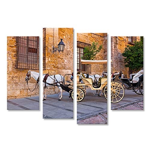 islandburner Bild Bilder auf Leinwand Traditionelles Pferd und Wagen auf Cordoba Spanien - Reise Hintergrund Wandbild Leinwandbild Poster CZX