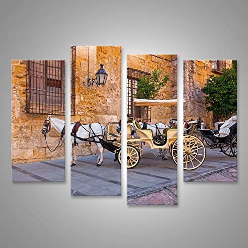 islandburner Bild Bilder auf Leinwand Traditionelles Pferd und Wagen auf Cordoba Spanien - Reise Hintergrund Wandbild Leinwandbild Poster CZX