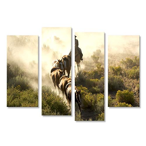 islandburner Bild Bilder auf Leinwand Cowboy Pferde durch die Wüste Wandbild Leinwandbild Poster CVT