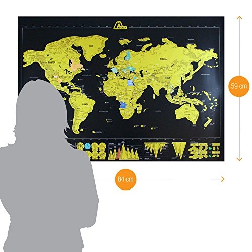 Amazy Weltkarte zum Rubbeln XXL inkl. Rubbelchip + Gratis-Packliste (PDF) - Große Rubbel-Landkarte als schöne Erinnerung an bisherige Reisen | Made in Germany (Schwarz | 84 x 59 cm)
