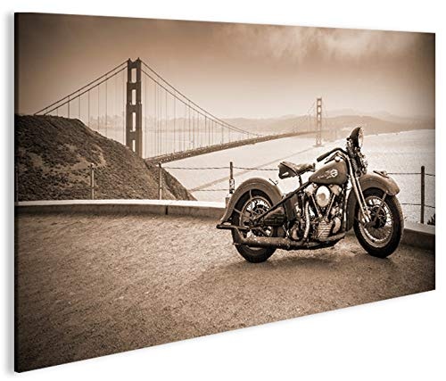 islandburner Bild Bilder auf Leinwand Harley V5 Sepia San Francisco Bay Vintage Chopper 1p XXL Poster Leinwandbild Wandbild Dekoartikel Wohnzimmer Marke