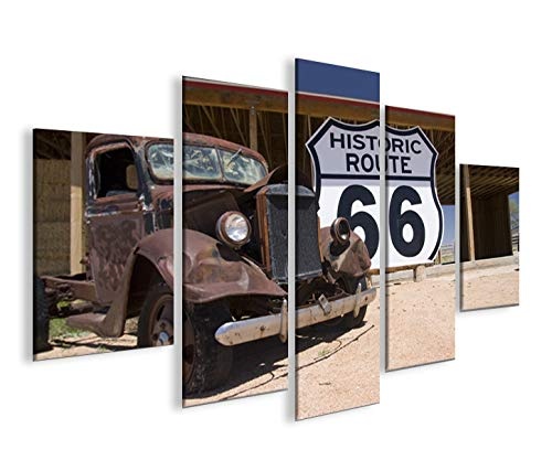 islandburner Bild Bilder auf Leinwand Route 66 Arizona Vintage Car MF XXL Poster Leinwandbild Wandbild Dekoartikel Wohnzimmer Marke