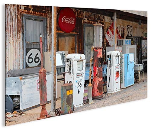 islandburner Bild Bilder auf Leinwand US Tankstelle Route 66 Vintage 1K XXL Poster Leinwandbild Wandbild Dekoartikel Wohnzimmer Marke