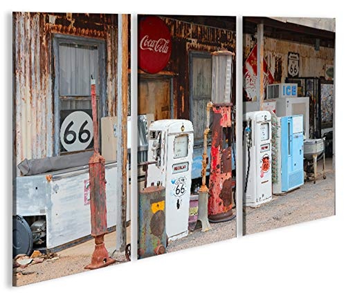 islandburner Bild Bilder auf Leinwand US Tankstelle Route 66 Vintage 3p XXL Poster Leinwandbild Wandbild Dekoartikel Wohnzimmer Marke