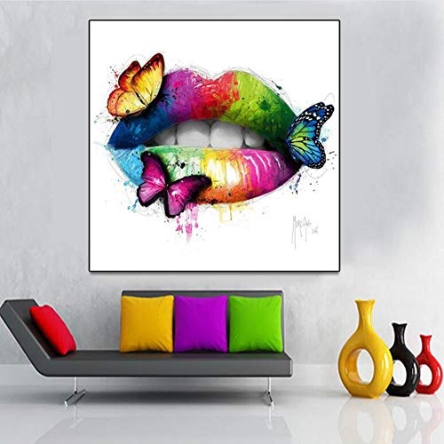 Leinwand Malerei Gemalt Simulation Figur Kern Hd Micro-Spray Kunst Lippen Schmetterling Tier Dekorative,60 * 60CM