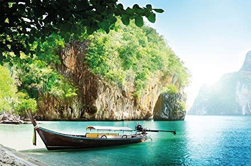 great-art Poster Fischer-Boot in tropischer Bucht Wandbild Dekoration Urlaub Reisen Strand Paradies Bay Natur Insel Meer Travel Beach | Wandposter Fotoposter Wanddeko Wandgestaltung by (140 x 100 cm)