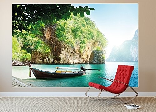 great-art Poster Fischer-Boot in tropischer Bucht Wandbild Dekoration Urlaub Reisen Strand Paradies Bay Natur Insel Meer Travel Beach | Wandposter Fotoposter Wanddeko Wandgestaltung by (140 x 100 cm)