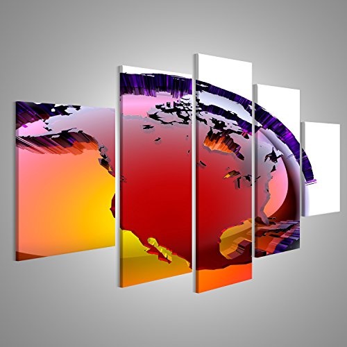 Bild auf Leinwand Fragment Einer Glaskugel mit markanten stilisierten Kontinenten aus Buntglas mit abgeschrägten Kanten, die von innen mit warmem, hellem Licht leuchten. Auf weißem Hintergru