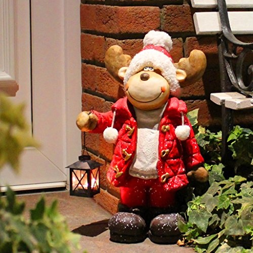 dszapaci Weihnachtsdeko Figur Elch Deko Weihnachten XL 48cm mit Laterne für Teelicht am Hauseingang Rentier Rudolph beleuchtet