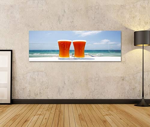 islandburner Bild Bilder auf Leinwand Zwei Gläser kaltes Bier auf Seehintergrund. Wandbild, Poster, Leinwandbild OKF
