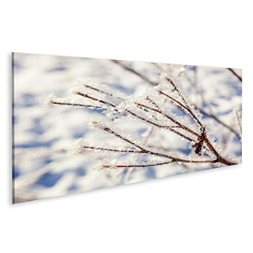 Bild Bilder auf Leinwand Eisiger Baumast im schneebedeckten Wald, kaltes Wetter am sonnigen Morgen. Ruhige Winternatur im Sonnenlicht. Inspirational natürlicher Wintergarten oder Park. Ruhig