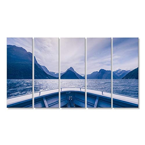 Bild Bilder auf Leinwand Milford-Klippen und Berge im kalten blauen Ton angeseh Wandbild, Poster, Leinwandbild MEB