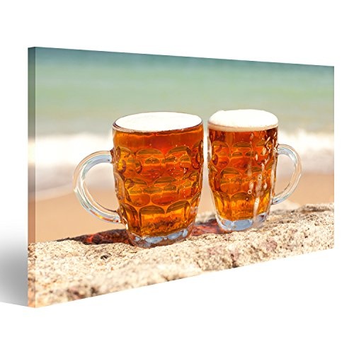 islandburner Bild Bilder auf Leinwand Zwei Gläser kaltes Bier auf dem Seestrand Wandbild, Poster, Leinwandbild KFB
