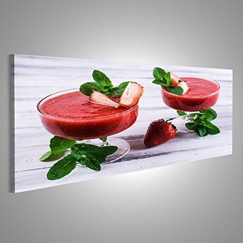 islandburner Bild Bilder auf Leinwand Kalte Erdbeersuppe mit Minze auf Holzuntergrund. Selektiver Fokus Wandbild Leinwandbild Poster DZW