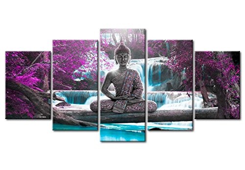 murando Akustikbild Buddha Landschaft 200x100 cm Bilder Hochleistungsschallabsorber Schallschutz Leinwand Akustikdämmung 5 TLG Wandbild Raumakustik Schalldämmung c-A-0021-b-o