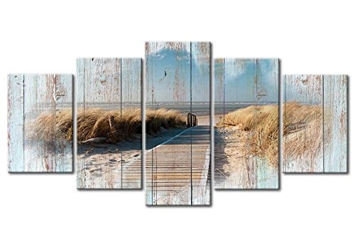 murando Akustikbild Holz Strand 225x112 cm Bilder Hochleistungsschallabsorber Schallschutz Leinwand Akustikdämmung 5 TLG Wandbild Raumakustik Schalldämmung c-C-0029-b-n