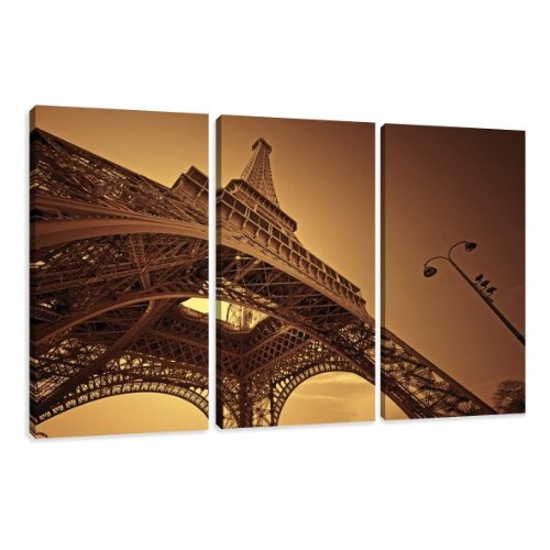 Visario 1048 Bilder und Kunstdrucke auf Leinwand Bild Eifelturm Paris fertig gerahmt DREI Teile, 160 x 90 cm,