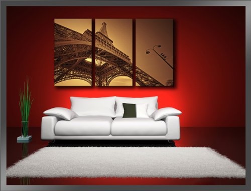 Visario 1048 Bilder und Kunstdrucke auf Leinwand Bild Eifelturm Paris fertig gerahmt DREI Teile, 160 x 90 cm,
