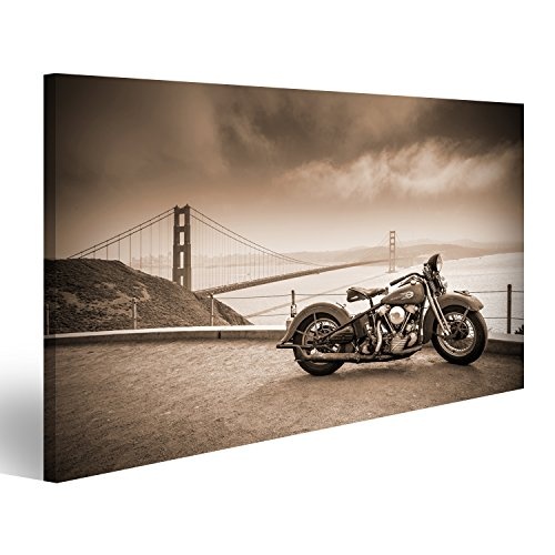 Bild Bilder auf Leinwand Harley Davidson Hog in San Francisco Bay Wandbild, Poster, Leinwandbild JZK