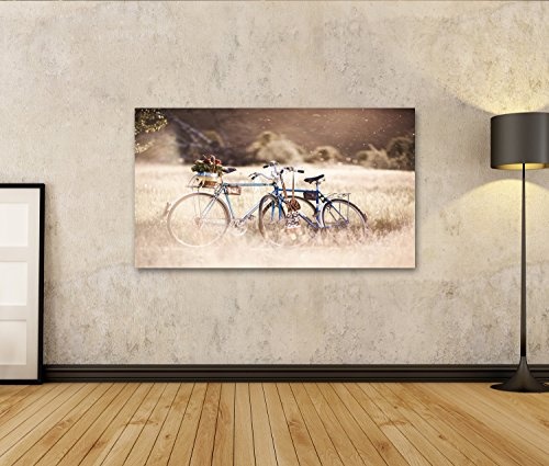 islandburner Bild auf Leinwand Schöne Landschaft Bild mit Fahrrad und Blume bei Sonnenuntergang Wandbild, Poster, Leinwandbild FUR