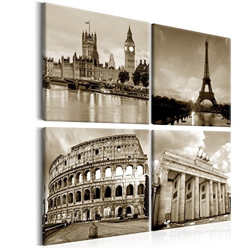 murando - Bilder Stadt 80x80 cm - Vlies Leinwandbild - 4 TLG - Kunstdruck - modern - Wandbilder XXL - Wanddekoration - Design - Wand Bild - Canvas - City Paris London Berlin Sepia d-B-0174-b-i