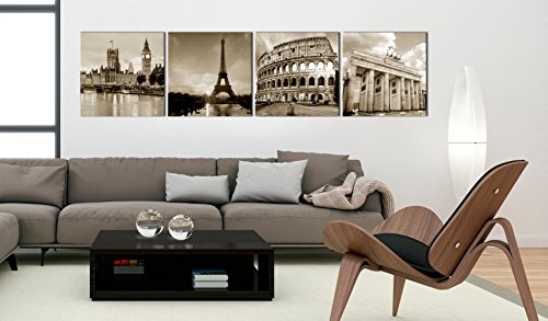 murando - Bilder Stadt 80x80 cm - Vlies Leinwandbild - 4 TLG - Kunstdruck - modern - Wandbilder XXL - Wanddekoration - Design - Wand Bild - Canvas - City Paris London Berlin Sepia d-B-0174-b-i