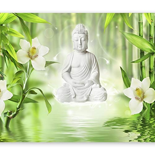 murando - Fototapete 400x280 cm - Vlies Tapete - Moderne Wanddeko - Design Tapete - Wandtapete - Wand Dekoration - Buddha Blumen Pflamen Wasser b-A-0049-a-a