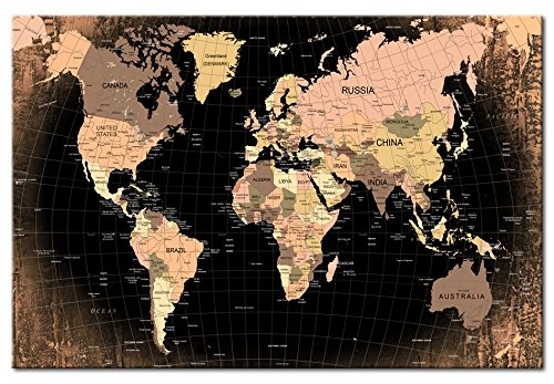 murando - Weltkarte Pinnwand 90x60 cm Bilder mit Kork Rückwand 1 Teilig Vlies Leinwandbild Korktafel Fertig Aufgespannt Wandbilder XXL Kunstdrucke Landkarte k-B-0011-p-b