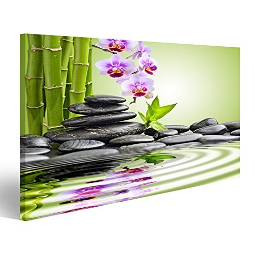 islandburner Bild Bilder auf Leinwand Orchideen Wasser Steine Zen Bambus Poster, Leinwandbild, Wandbilder