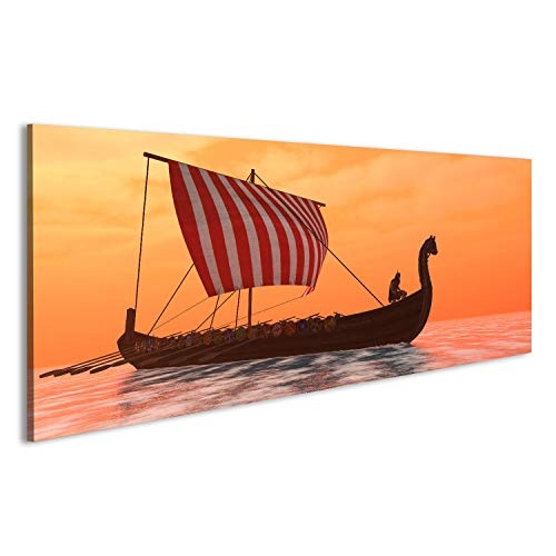 islandburner Bild Bilder auf Leinwand EIN Wikinger-Langboot segelt durch Ozean ruhiges Wasser zu ihren Zielen für Hand Wandbild Leinwandbild Poster DRN
