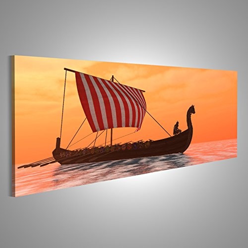 islandburner Bild Bilder auf Leinwand EIN Wikinger-Langboot segelt durch Ozean ruhiges Wasser zu ihren Zielen für Hand Wandbild Leinwandbild Poster DRN