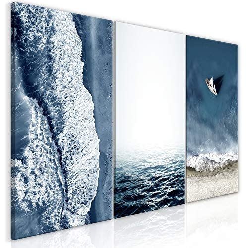 murando - Bilder Meer 120x60 cm Vlies Leinwandbild 3 Teilig Kunstdruck modern Wandbilder XXL Wanddekoration Design Wand Bild - Wasser Strand c-C-0217-b-e