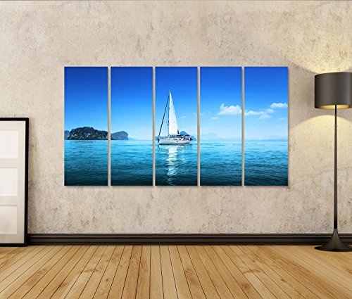 islandburner Bild Bilder auf Leinwand Yacht und Blauer Wasser Ozean Wandbild, Poster, Leinwandbild KFL