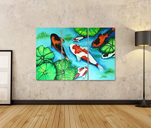 islandburner Bild Bilder auf Leinwand Koi Fische Schwimmen im Wasser Malerei Wandbild Leinwandbild Poster DGL