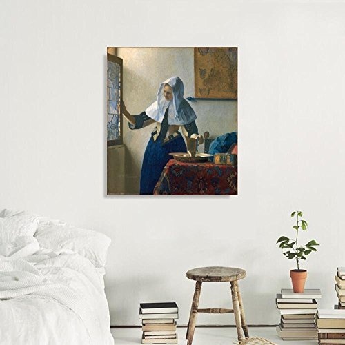 JH Lacrocon Johannes Vermeer - Frau Mit Einem Wasserkrug Leinwandbilder Reproduktionen Gerollte 80X90 cm - Mensch Gemälde Gedruckt Wandkunst