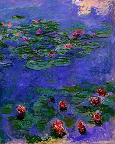 JH Lacrocon Claude Monet - Rote Seerosen 1908 Leinwandbilder Reproduktionen Gerollte 70X90 cm - Botanische Naturlandschaft Gemälde Gedruckt Wandkunst