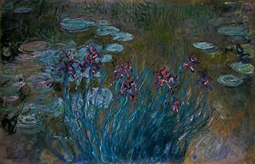 JH Lacrocon Claude Monet - Schwertlilien Und Seerosen 1914-1917 Leinwandbilder Reproduktionen Gerollte 90X60 cm - Botanische Naturlandschaft Gemälde Gedruckt Wandkunst