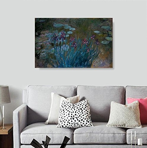 JH Lacrocon Claude Monet - Schwertlilien Und Seerosen 1914-1917 Leinwandbilder Reproduktionen Gerollte 90X60 cm - Botanische Naturlandschaft Gemälde Gedruckt Wandkunst