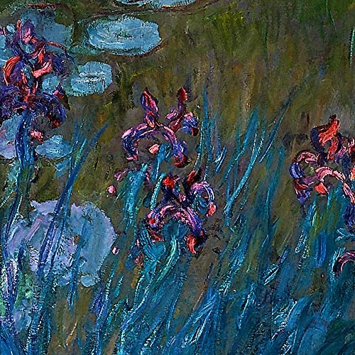 JH Lacrocon Claude Monet - Schwertlilien Und Seerosen 1914-1917 Leinwandbilder Reproduktionen Gerollte 90X60 cm - Botanische Naturlandschaft Gemälde Gedruckt Wandkunst