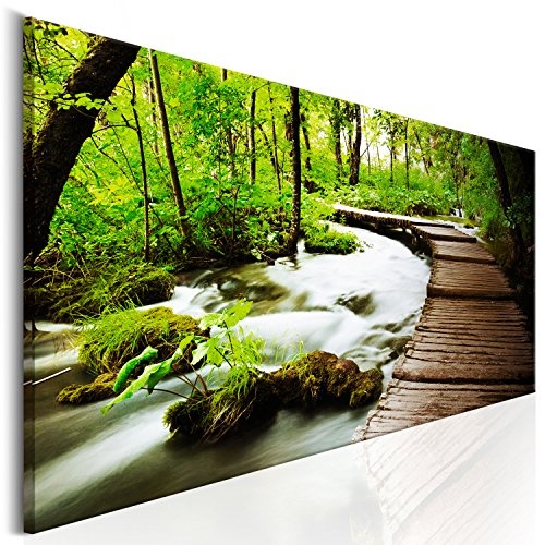 Bilder 100x40 cm - XL Format - Leinwand - Fertig Aufgespannt - Top - Wandbilder - Wand Bild - Kunstdrucke - Wandbild - Wald grün Baum Natur Landschaft c-B-0151-b-a 100x40 cm B&D XXL
