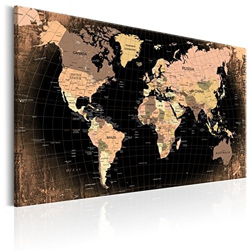 Neuheit! Weltkarte mit Kork Rückwand 60x40 cm - einteilig Bilder Leinwandbild Poster Pinnwand Kunstdruck Weltkarte Karte Welt Landkarte Kontinent k-B-0011-p-b 60x40 cm B&D XXL