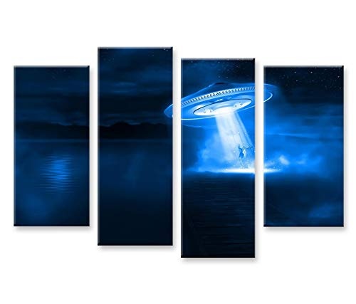 islandburner Bild Bilder auf Leinwand UFO 4er Weltall XXL Poster Leinwandbild Wandbild Dekoartikel Wohnzimmer Marke