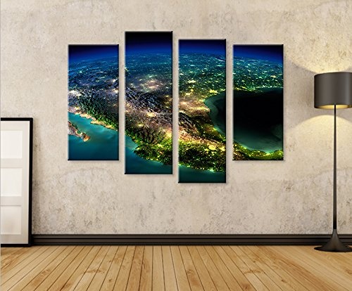 islandburner Bild Bilder auf Leinwand Amerika vom Weltall 4er XXL Poster Leinwandbild Wandbild Dekoartikel Wohnzimmer Marke