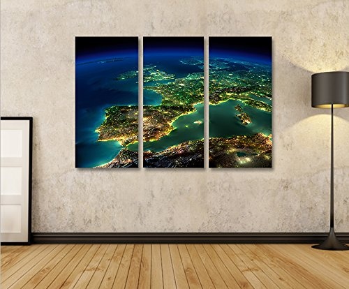 islandburner Bild Bilder auf Leinwand Europa vom Weltall V3 3p XXL Poster Leinwandbild Wandbild Dekoartikel Wohnzimmer Marke